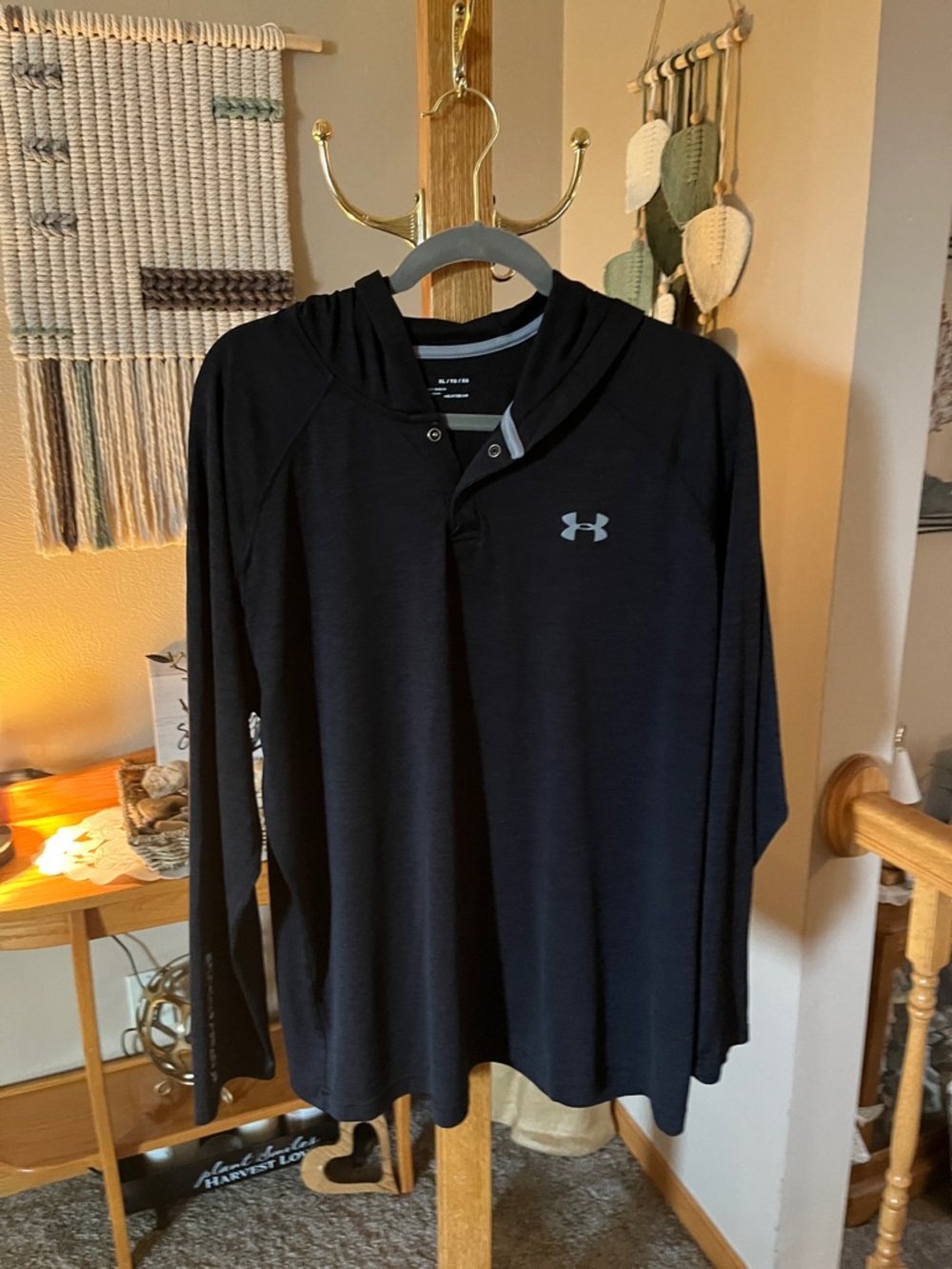 Under Armour Men’s Black Hooded Pullover with Gray Logo